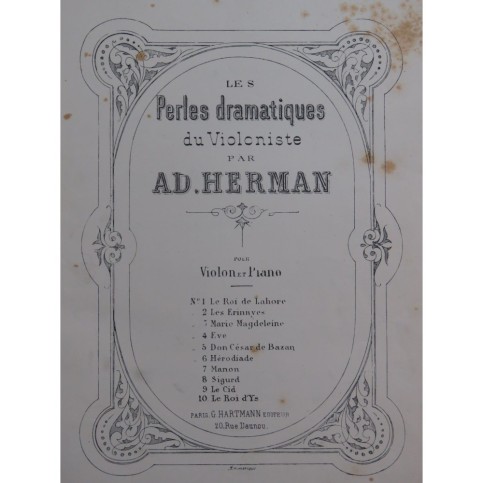HERMAN Adolphe Fantaisie sur Le Roi d'Ys E. Lalo Piano Violon ca1890