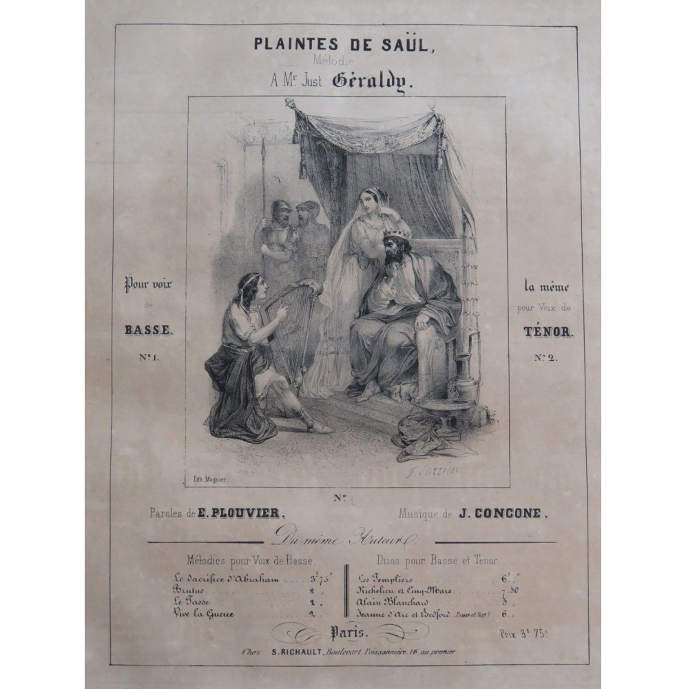 CONCONE Joseph Plaintes de Saül Chant Piano ca1840