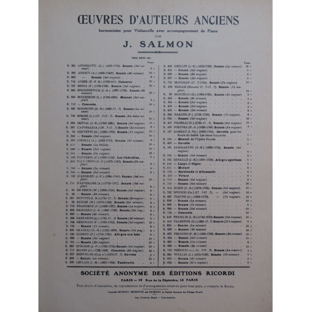 COUPERIN François Les Chérubins Piano Violoncelle 1930