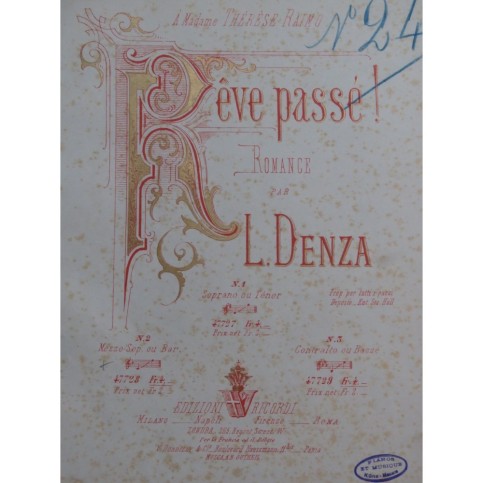 DENZA Luigi Rêve Passé Chant Piano 1881