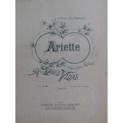 VIDAL Paul Ariette Chant Piano 1895