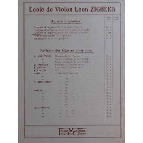 ZIGHÉRA Léon Gammes et Arpèges 3e Partie Violon 1935