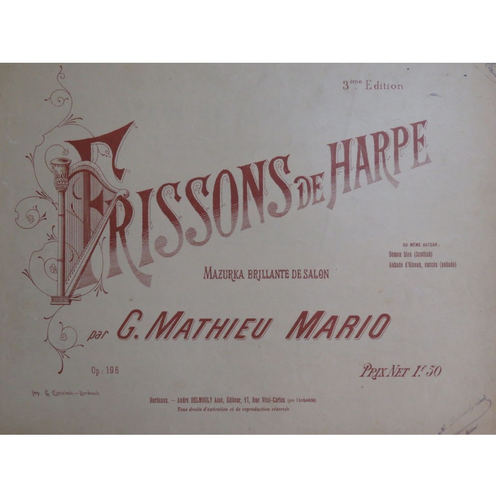 MATHIEU-MARIO G. Frissons de Harpe op 196 Piano