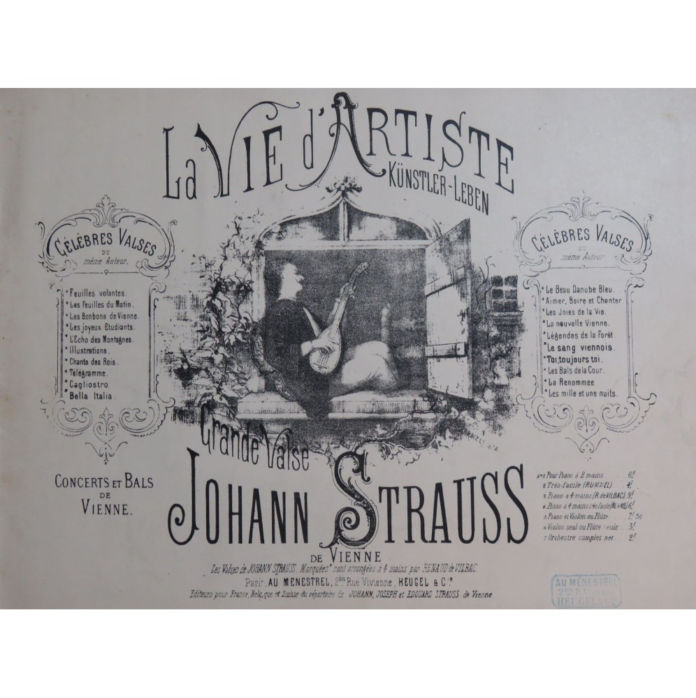 STRAUSS Johann La vie d'Artiste Künstler Leben op 316 Piano 1895