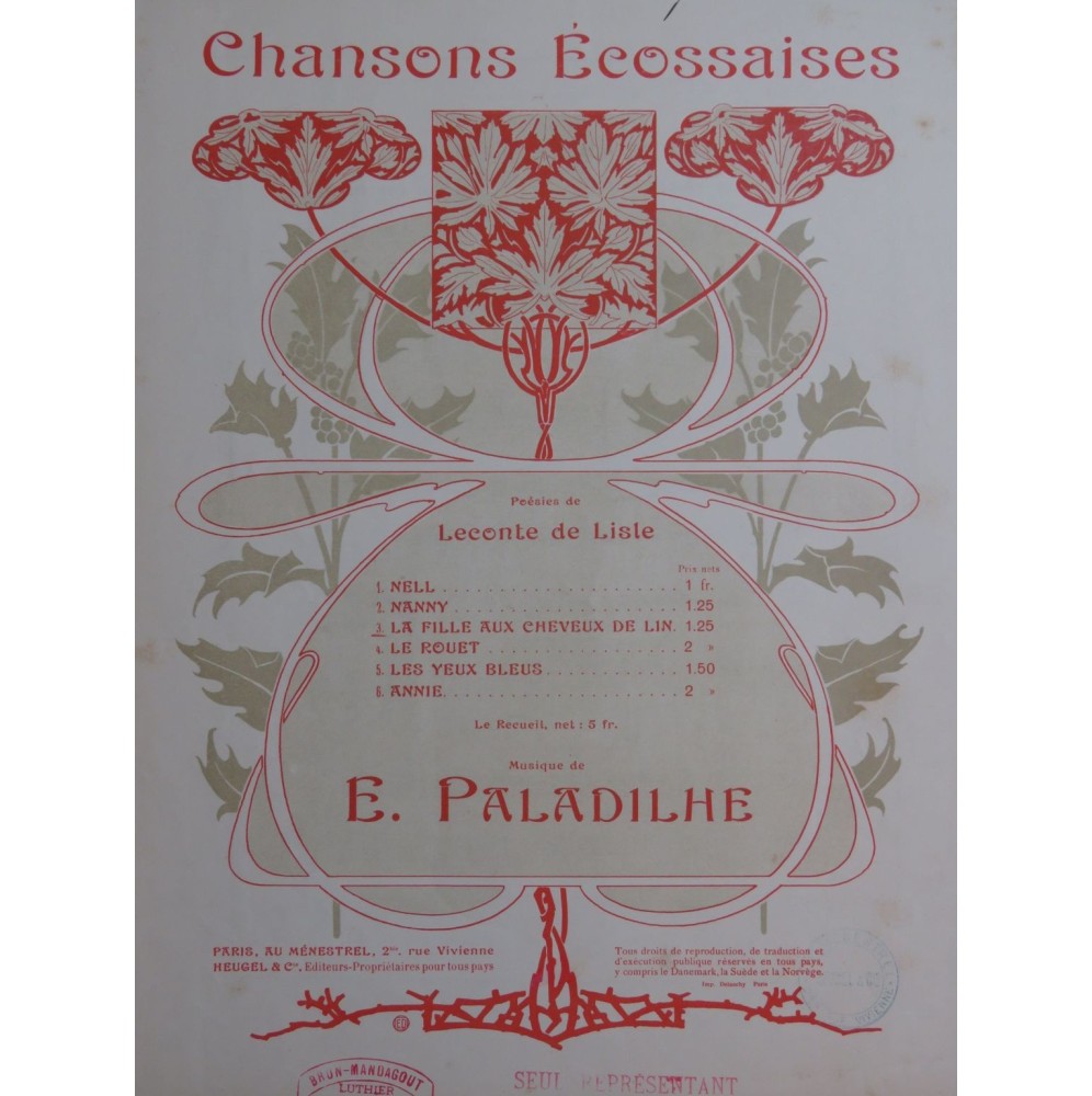 PALADILHE E. La Fille aux cheveux de Lin Chant Piano 1906