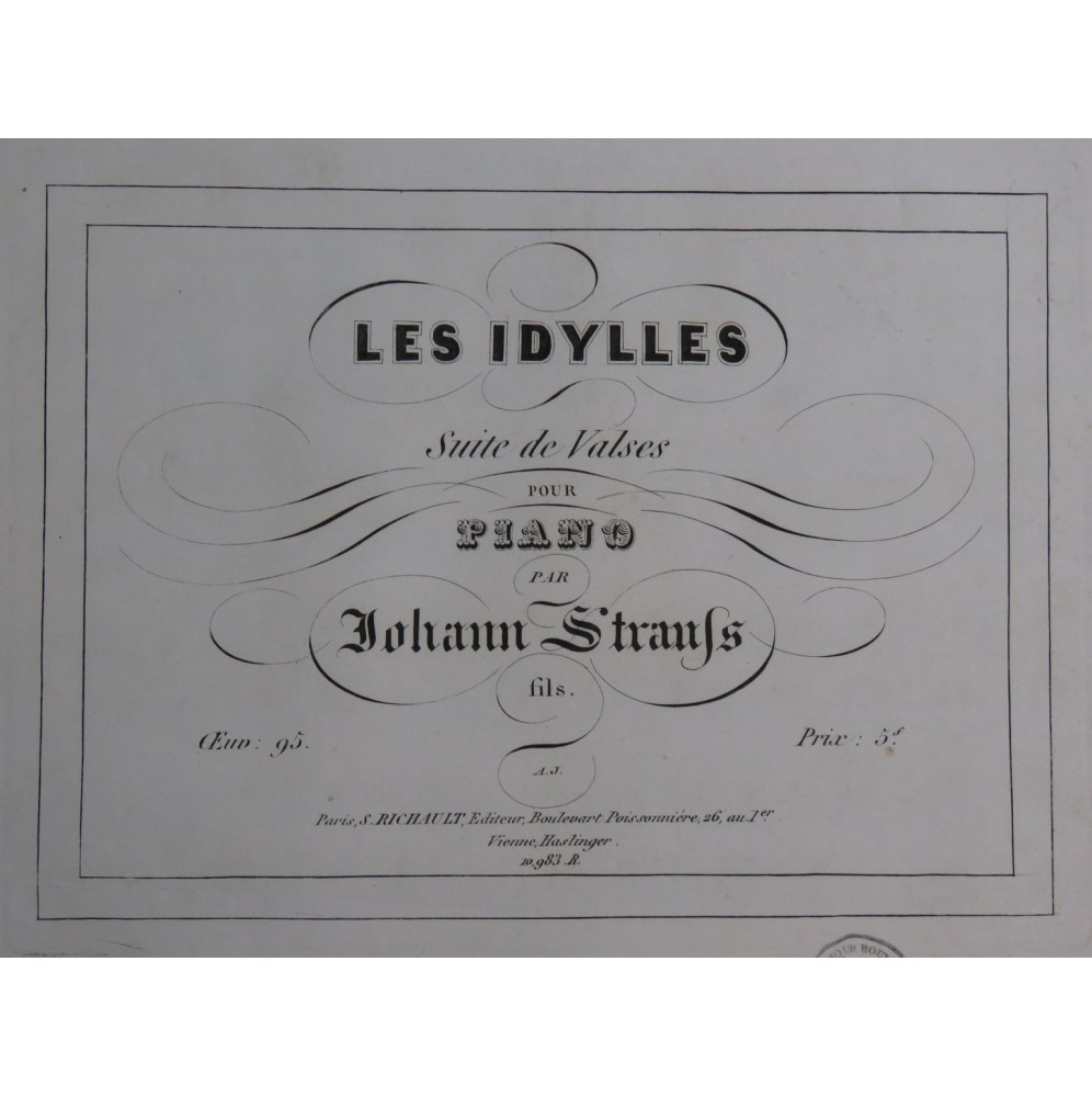 STRAUSS Johann Les Idylles op 95 Piano ca1851