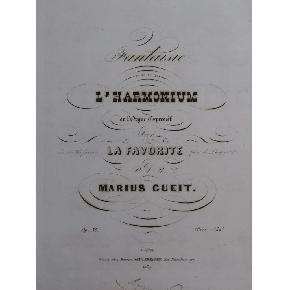 GUEIT Marius Fantaisie sur La Favorite Donizetti op 35 Harmonium ca1855