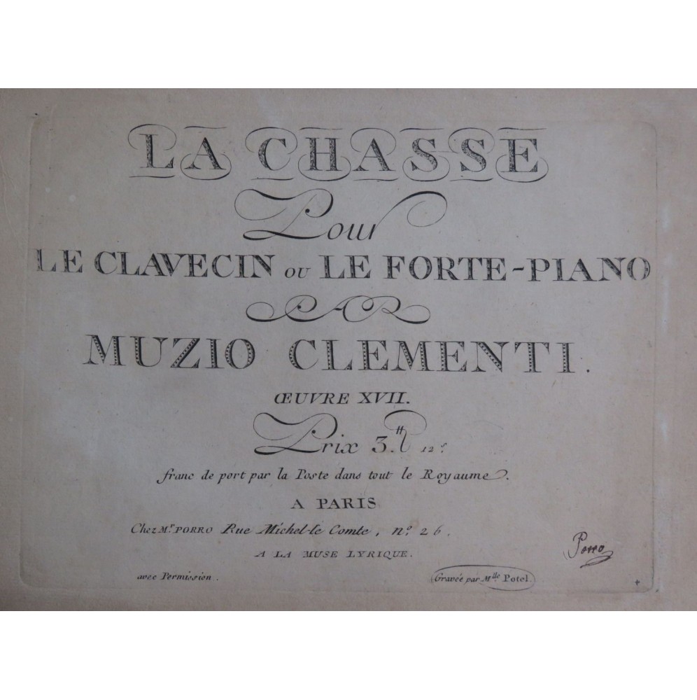 CLEMENTI Muzio La Chasse op 17 Clavecin Piano 1786