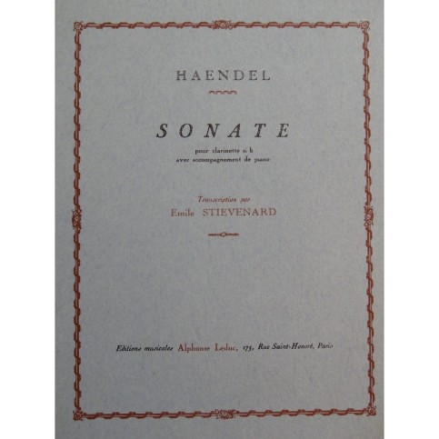 HAENDEL G. F. Sonate Piano Clarinette 1964