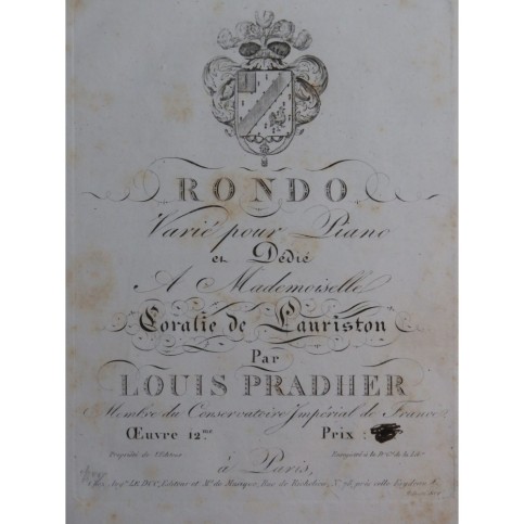 PRADHER Louis Rondo op 12 Piano ca1810