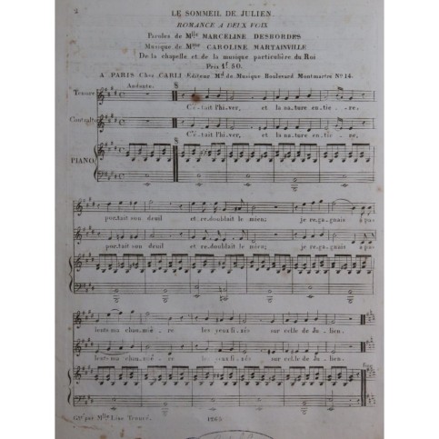 MARTAINVILLE Caroline Le Sommeil de Julien Chant Piano ca1820