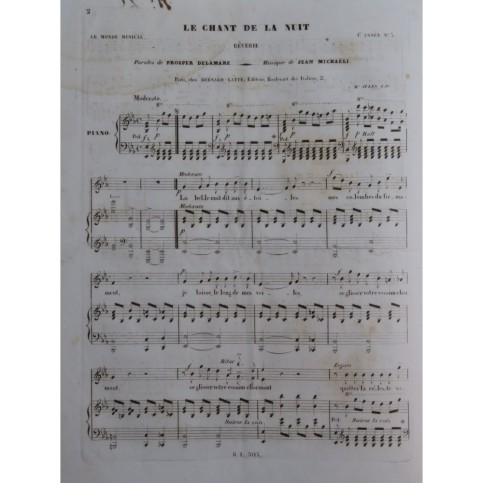MICHAËLI Jean Le Chant de la Nuit Chant Piano ca1840