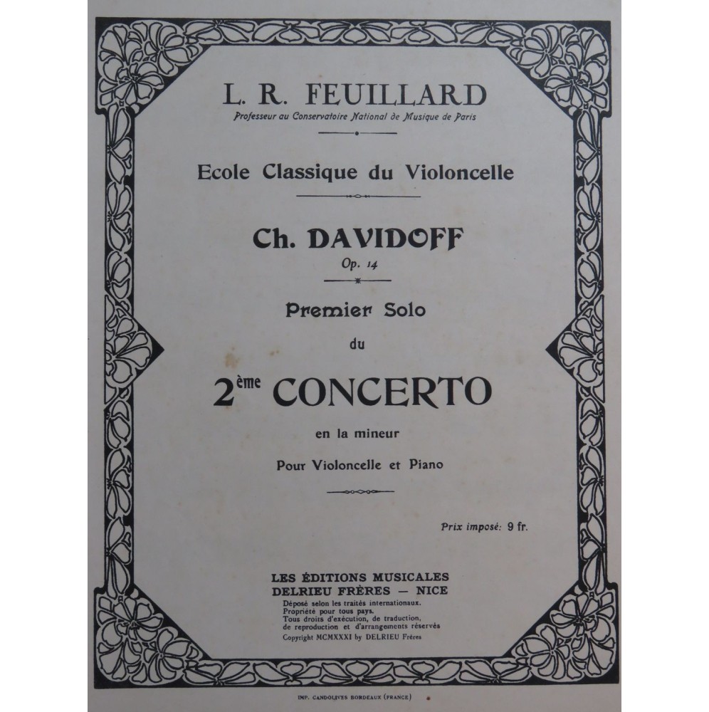DAVIDOFF Ch. Concerto No 2 1er Solo Piano Violoncelle 1931