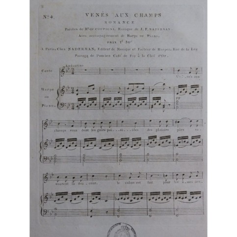 NADERMAN François Joseph Venés aux Champs Chant Piano ou Harpe ca1820