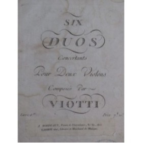 VIOTTI J. B. Six Duos Livre Ier W 4 pour deux Violons ca1785