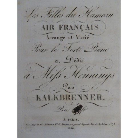 KALKBRENNER Frédéric Les Filles du Hameau Piano ca1820