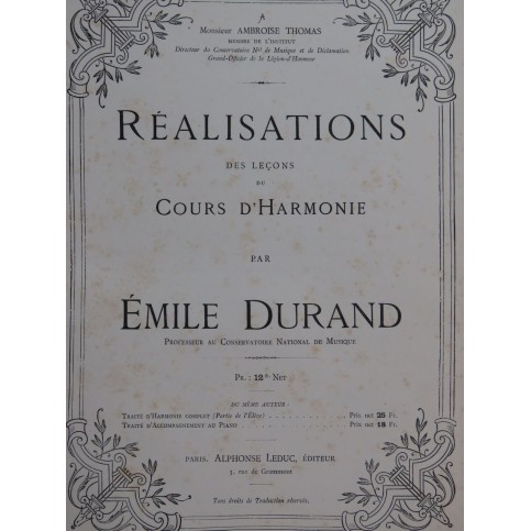 DURAND Émile Réalisations des Leçons du Cours d'Harmonie ca1882