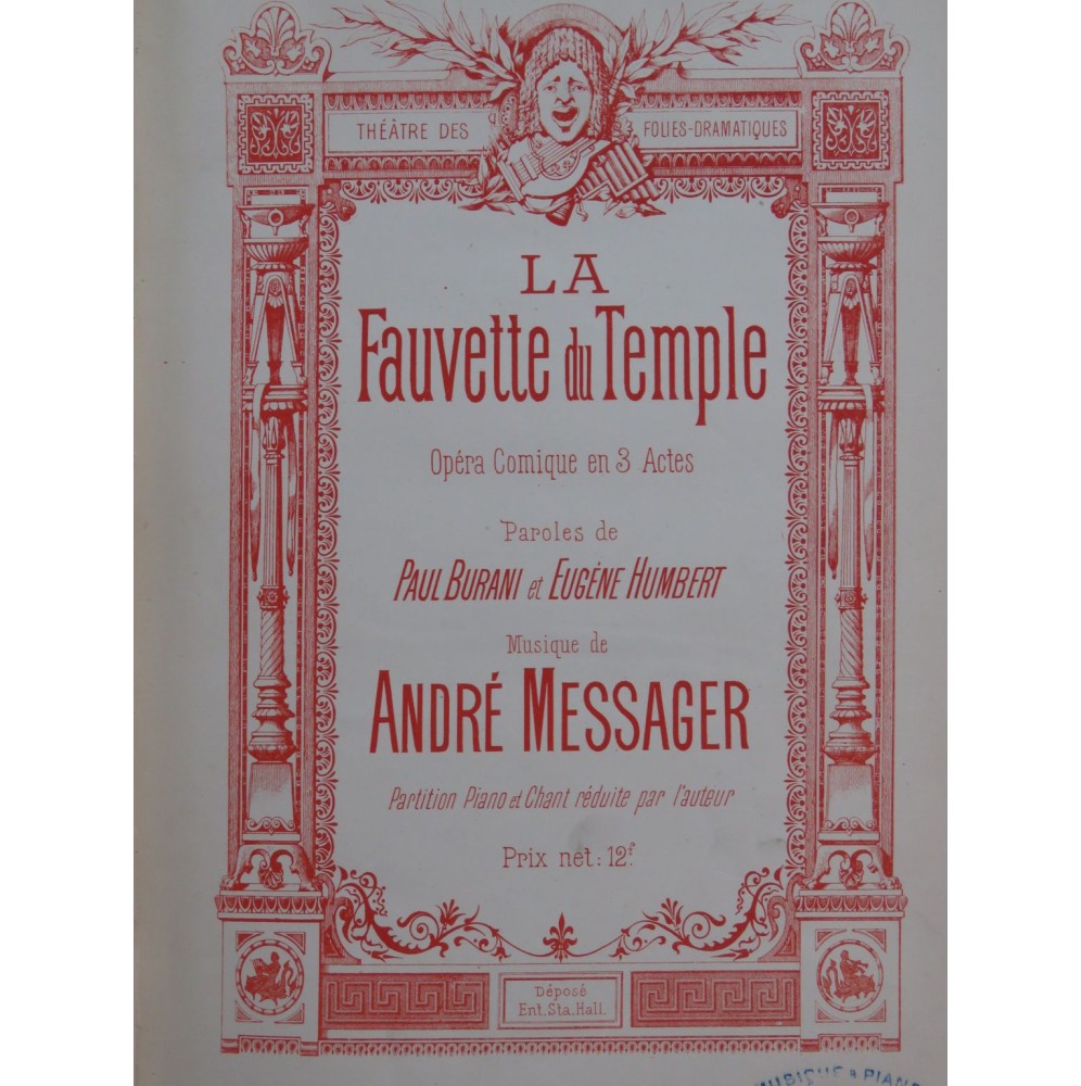 MESSAGER André La Fauvette du Temple Opéra Chant Piano 1885