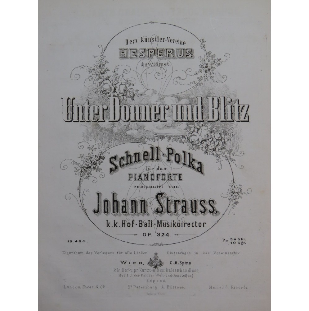 STRAUSS Johann Unter Donner Und Blitz op 324 Piano ca1868