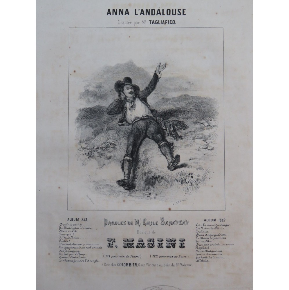MASINI F. Anna L'Andalouse Chant Piano 1842