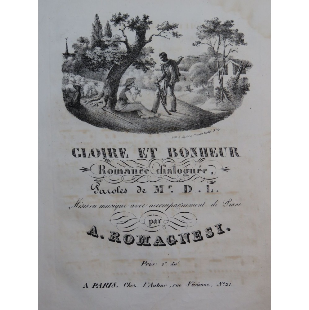 ROMAGNESI Antoine Gloire et Bonheur Chant Piano ca1830