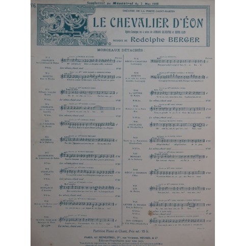 BERGER Rodolphe Le Chevalier d'Éon No 6 Chant Piano 1908