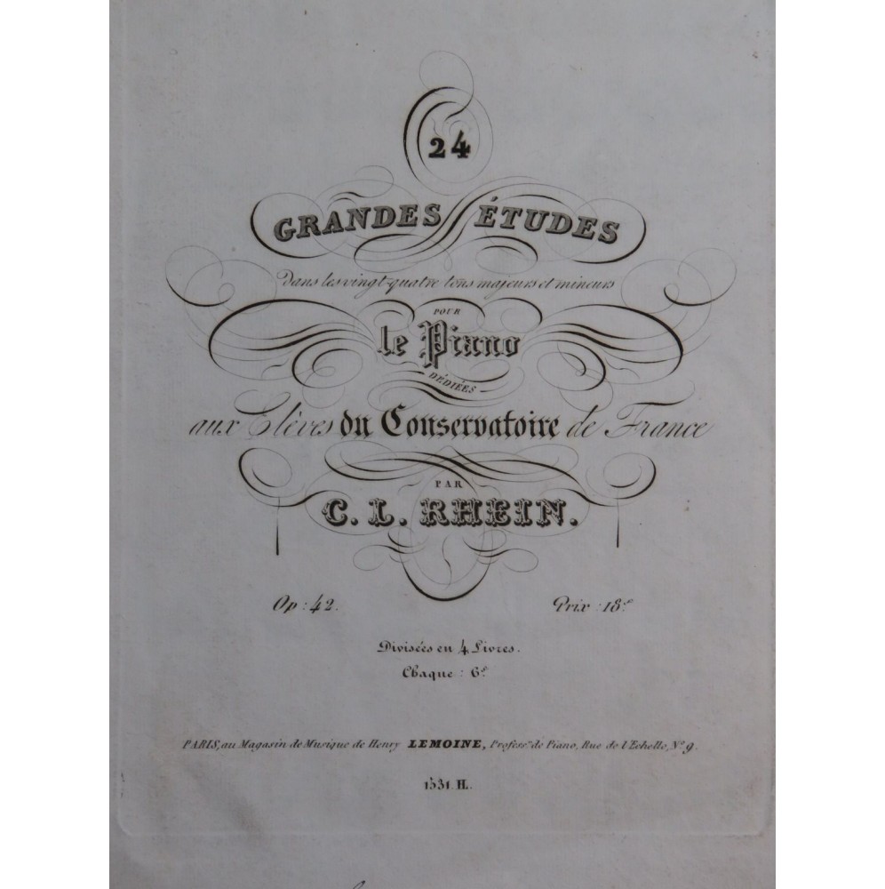 RHEIN C. L. Grandes Études op 42 1er Livre Piano ca1835
