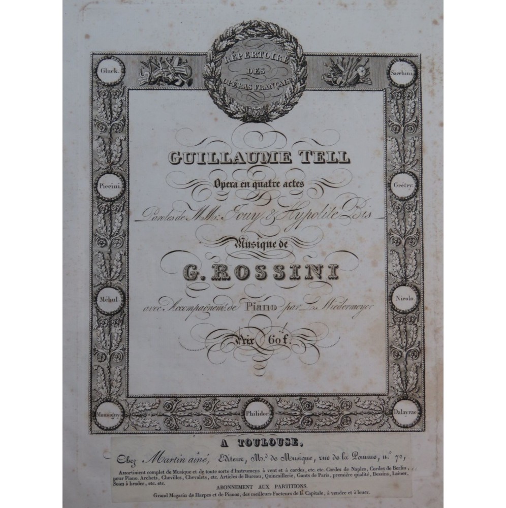 ROSSINI G. Guillaume Tell Opéra Piano Chant ca1830