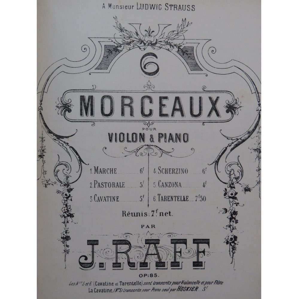 RAFF Joachim Six Morceaux Piano Violon XIXe
