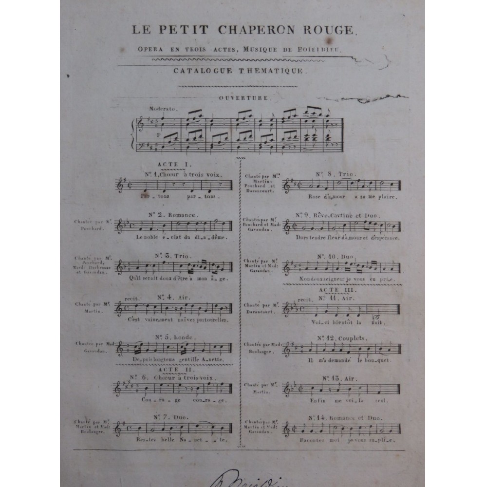 BOIELDIEU Adrien Le Petit Chaperon Rouge No 14 Chant Piano ca1820