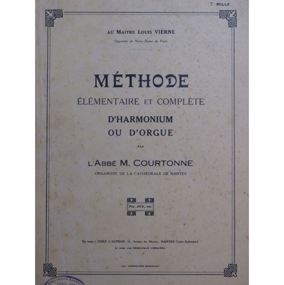COURTONNE M. Méthode Harmonium ou Orgue