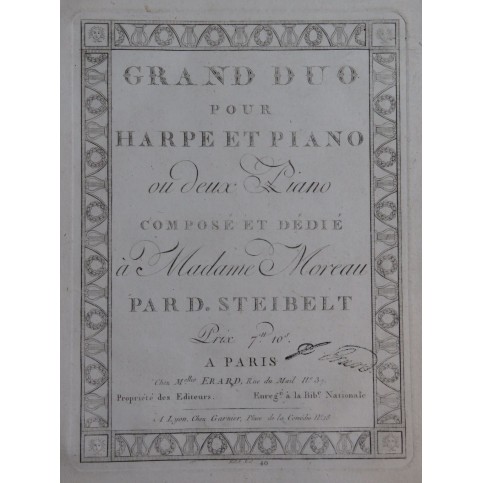 STEIBELT Daniel Grand Duo Harpe et Piano ou 2 Pianos ca1800
