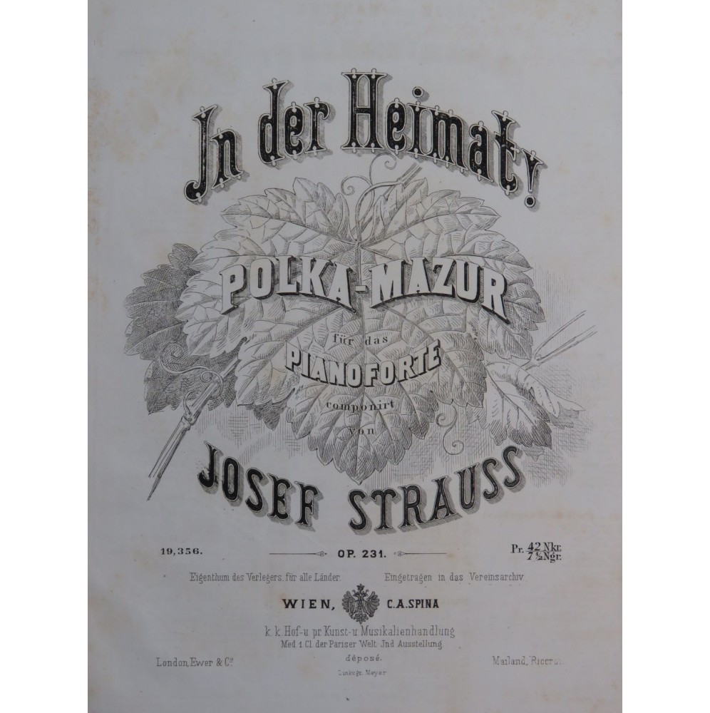 STRAUSS Josef In der Heimaty Piano ca1868