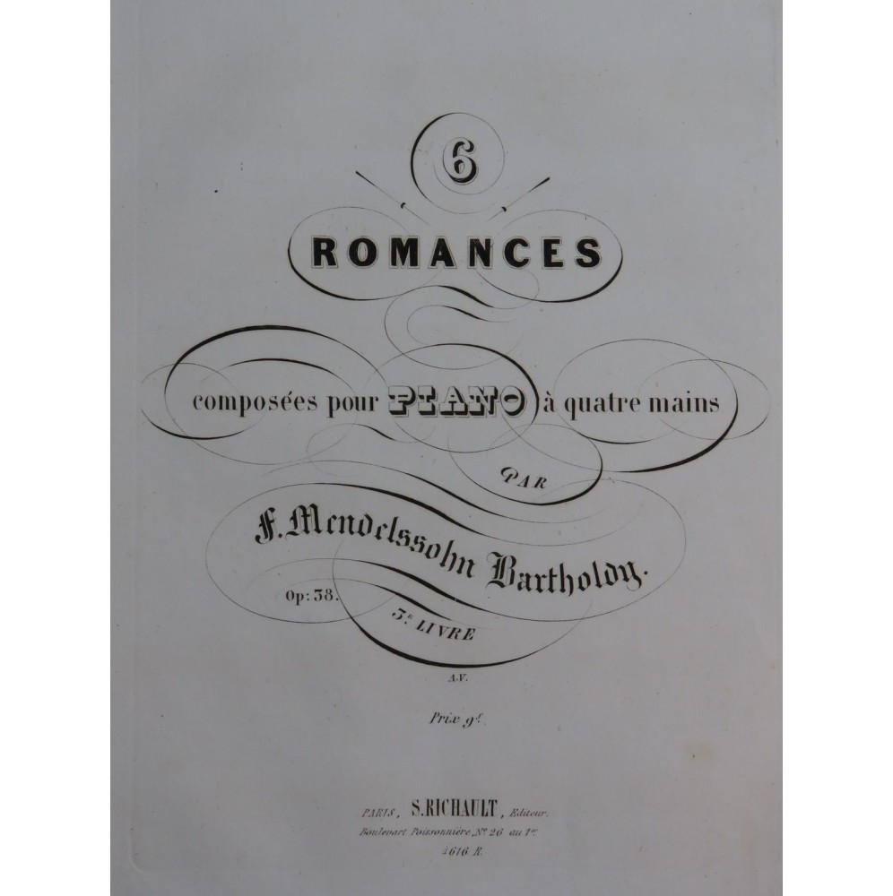 MENDELSSOHN Recueil No 3 Romances op 38 Piano 4 mains ca1845