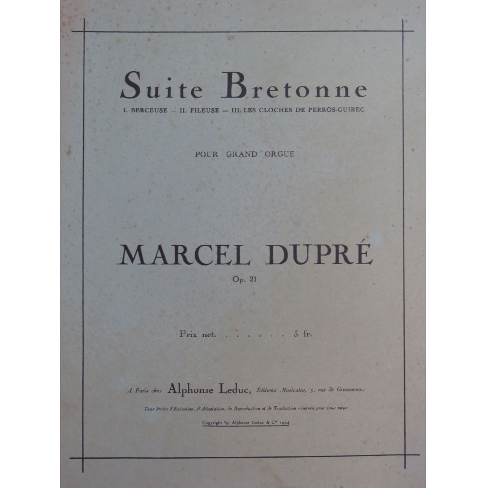 DUPRÉ Marcel Suite Bretonne Orgue 1924
