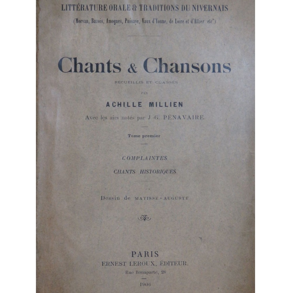 MILLIEN Achille Chants et Chansons Dédicace Chant 1906