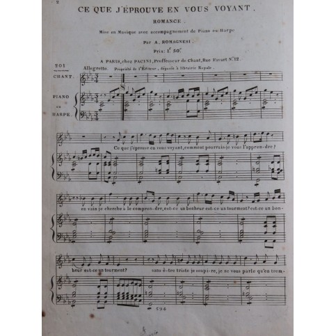 ROMAGNESI Antoine Ce que j'éprouve en vous voyant Chant Piano Harpe ca1820