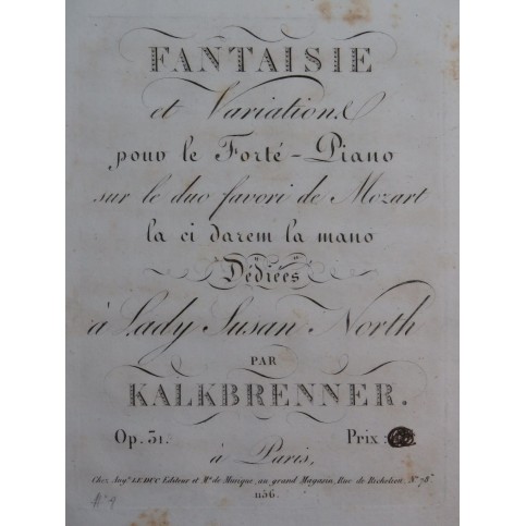 KALKBRENNER Frédéric Fantaisie op 31 Mozart Piano ca1820