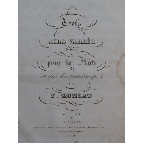 KUHLAU Frédéric Trois Airs Variés Flûte ca1820