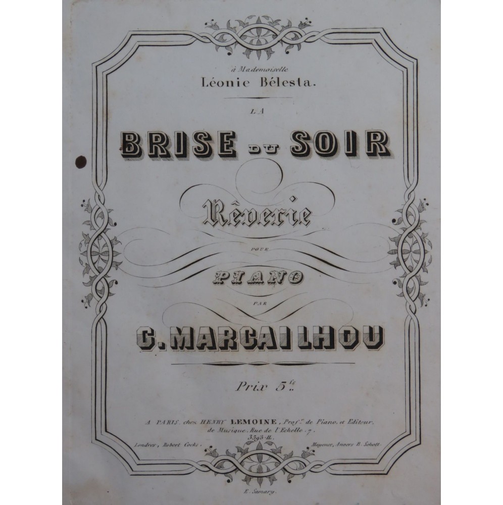 MARCAILHOU Gatien La Brise du Soir Piano ca1850