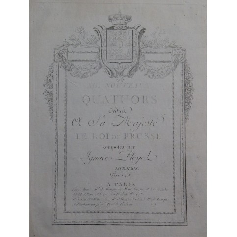 PLEYEL Ignace 12 Nouveaux Quatuors 2e Livraison Violon Alto Violoncelle 1787