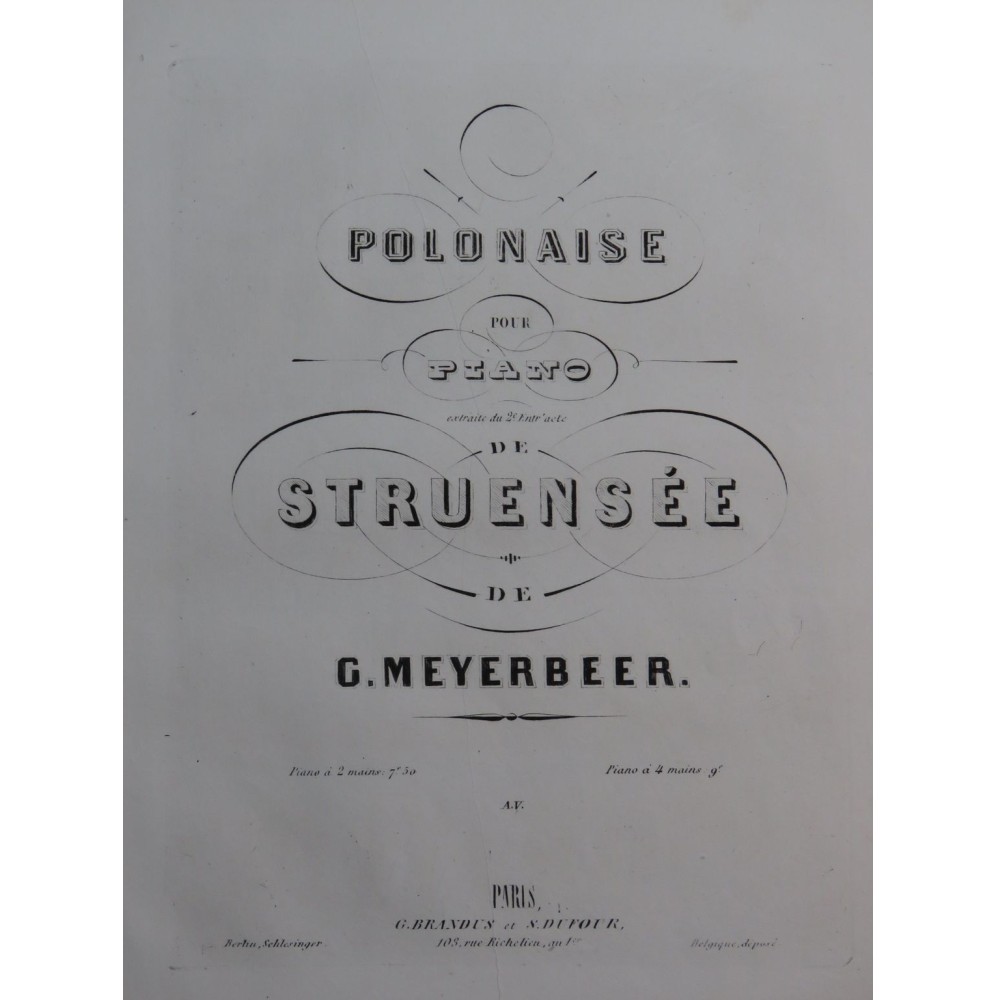 MEYERBEER G. Polonaise de Struensée Piano 1860