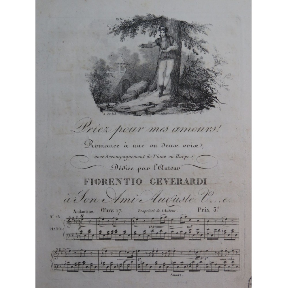 GEVERARDI Fiorentio Priez pour mes amours Chant Piano ou Harpe ca1830
