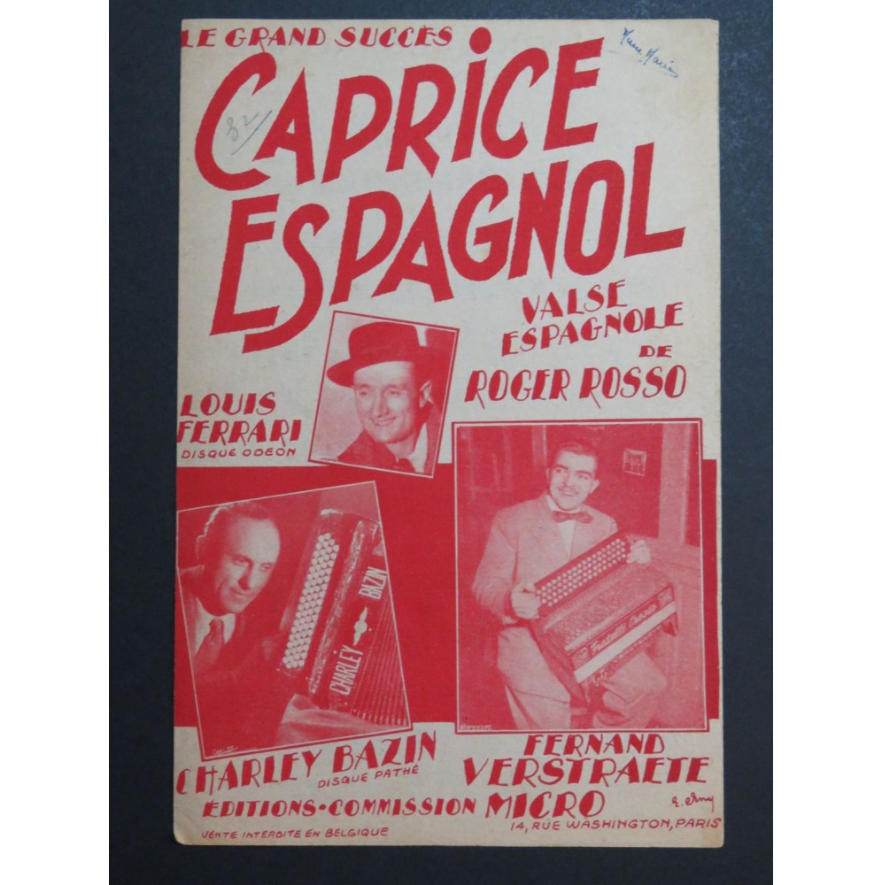 Caprice Espagnole Valse Roger Rosso Accordéon 1950
