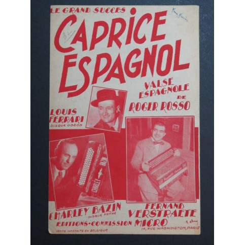 Caprice Espagnole Valse Roger Rosso Accordéon 1950