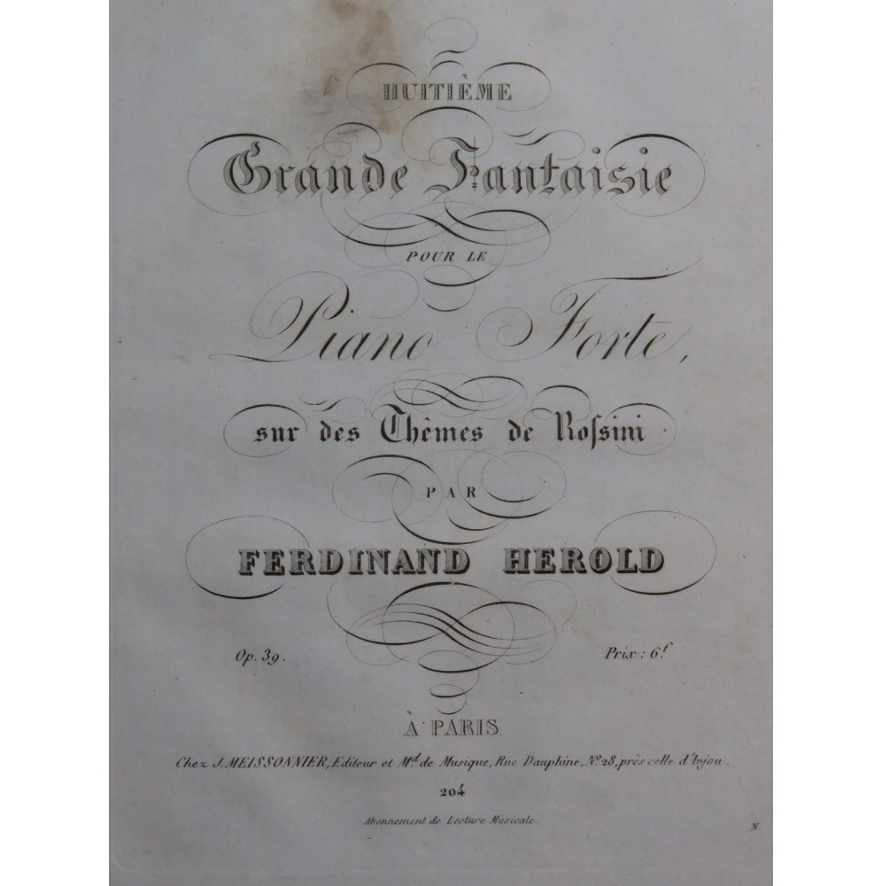HEROLD Ferdinand Grande Fantaisie No 8 Rossini op 39 Piano ca1826