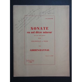 RAYNAL Adrien Sonate en Sol dièze mineur Dédicace Piano Violoncelle ca1930