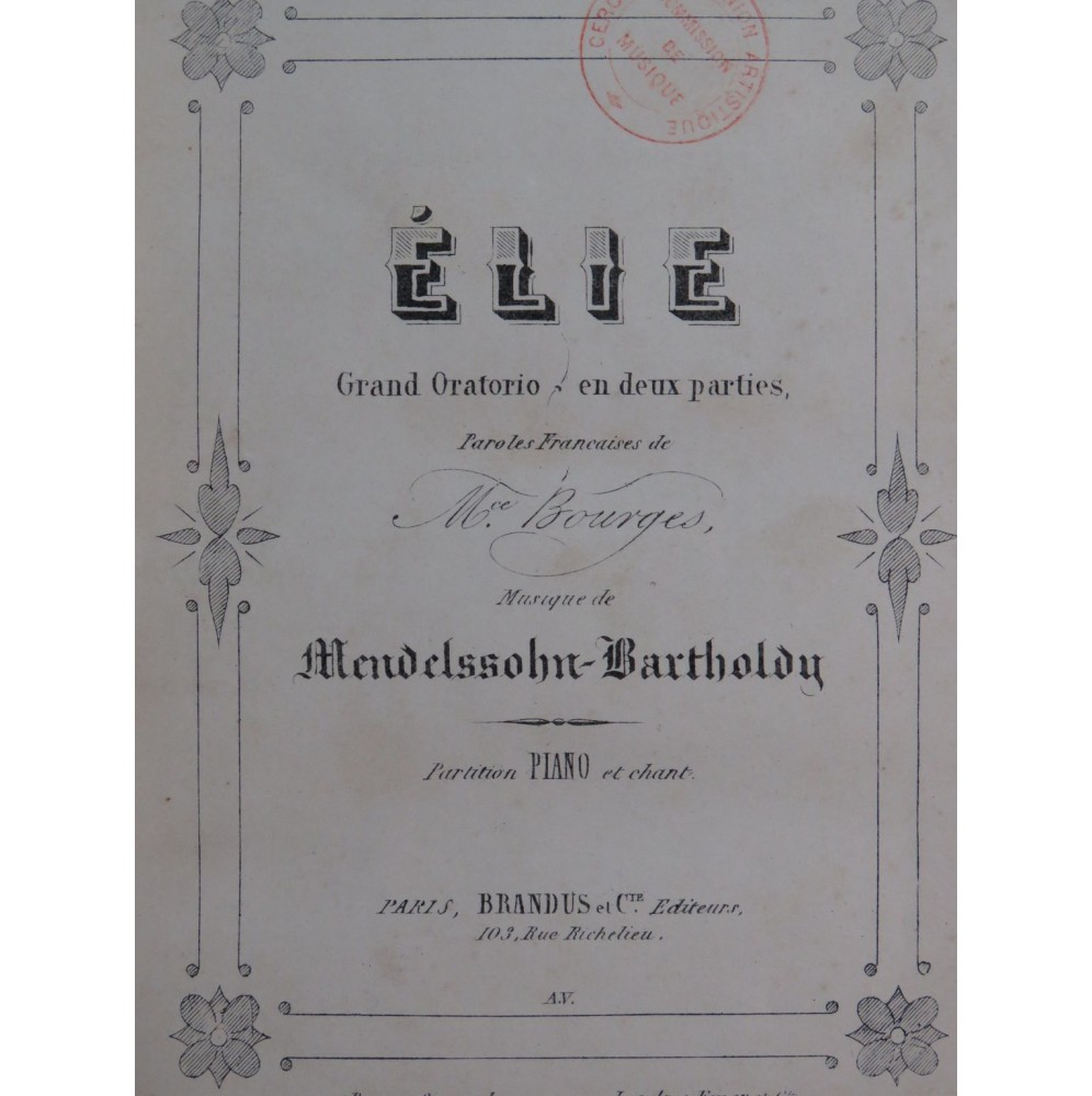 MENDELSSOHN Élie Oratorio op 70 Chant Piano ca1853