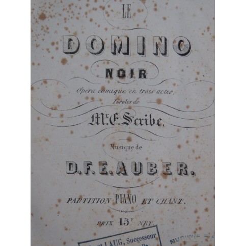 AUBER D. F. E. Le Domino Noir Opéra Chant Piano ca1860