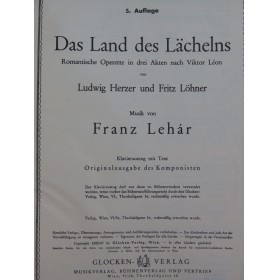 LEHAR Franz Das Land des Lächelns Opérette Chant Piano 1937
